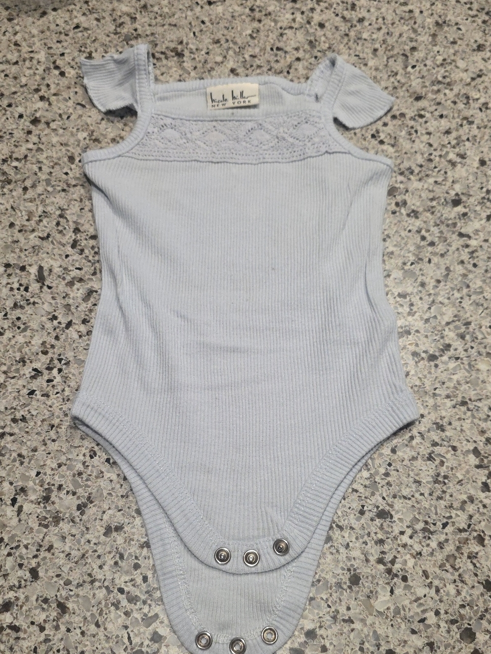 Nicole Miller Light Blue Ribbed Lace-Trim One-Piece Bodysuit